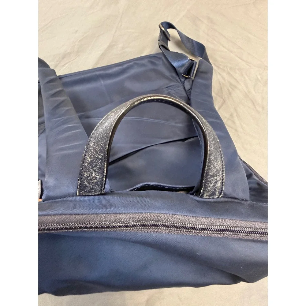 Tumi Voyageur Navy Blue Nylon Backpack Silver Hardware Travel Laptop Bag 16x12x5